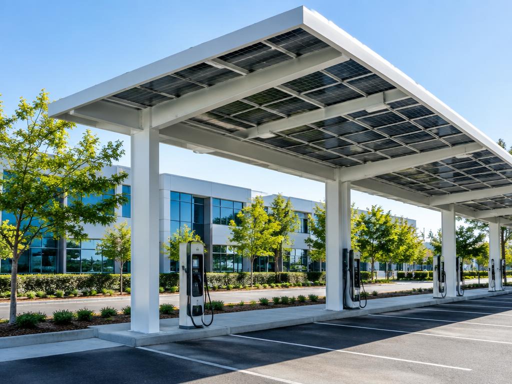 Bornes de recharge sous une ombrière solaire